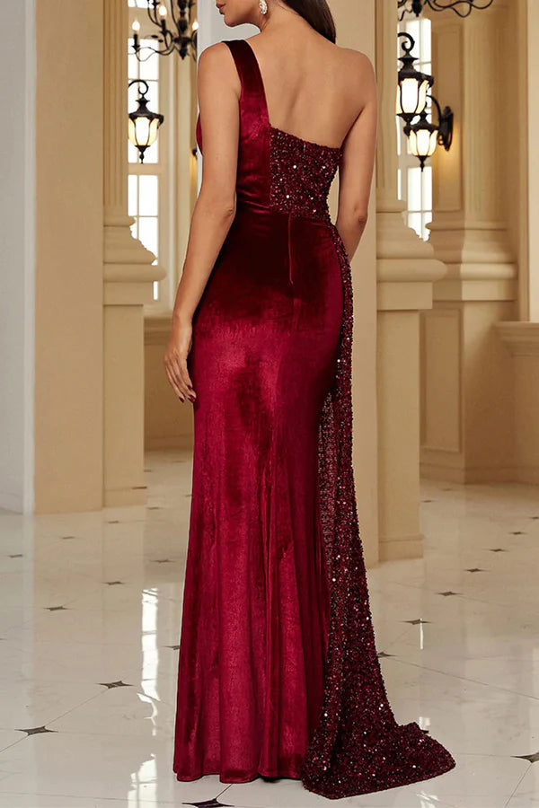 Elegant solid color sequin neck hanging A-line dress