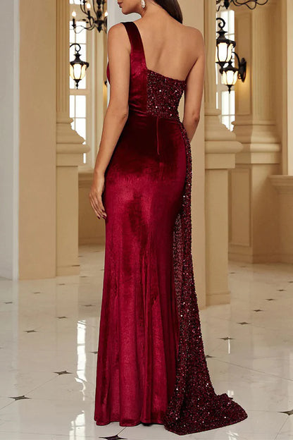 Elegant solid color sequin neck hanging A-line dress
