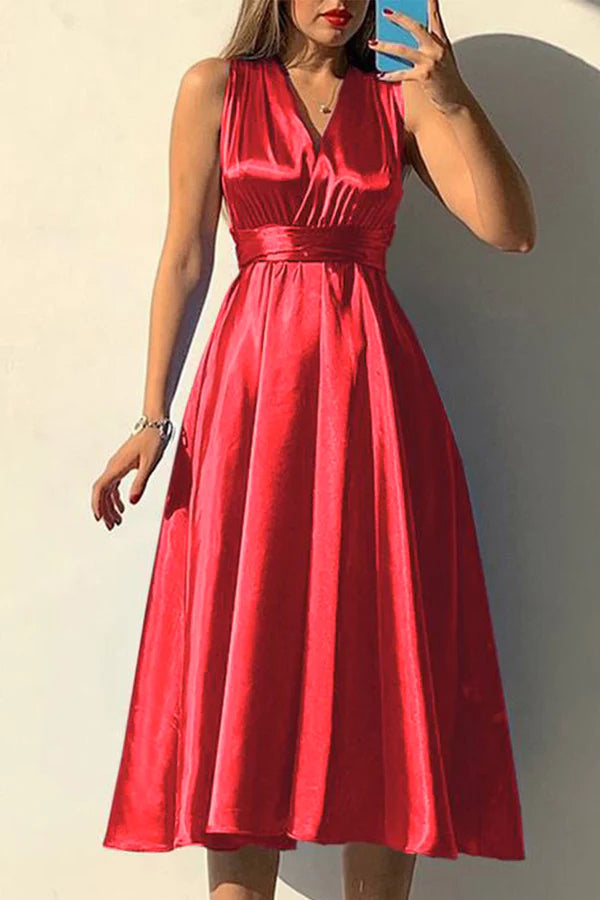 Elegant solid color off shoulder lace up solid color V-neck backless tea long dress