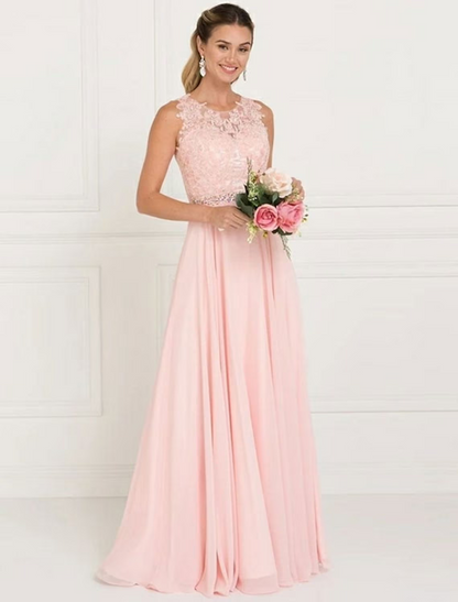 A-Line Bridesmaid Dress Jewel Neck Sleeveless Elegant Sweep / Brush Train Tulle with Lace / Sash / Ribbon