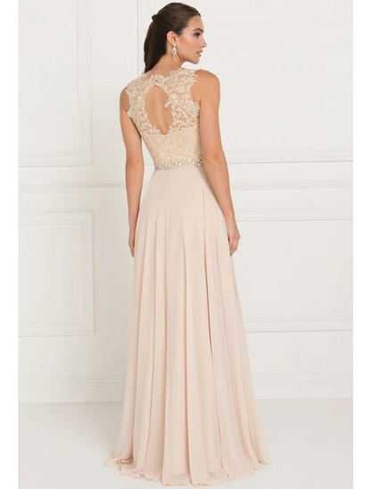 A-Line Bridesmaid Dress Jewel Neck Sleeveless Elegant Sweep / Brush Train Tulle with Lace / Sash / Ribbon
