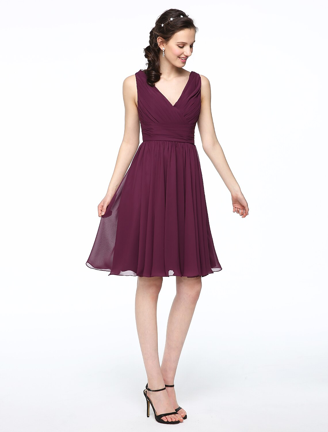 A-Line Bridesmaid Dress V Neck Sleeveless Elegant Short / Mini Chiffon with Pleats