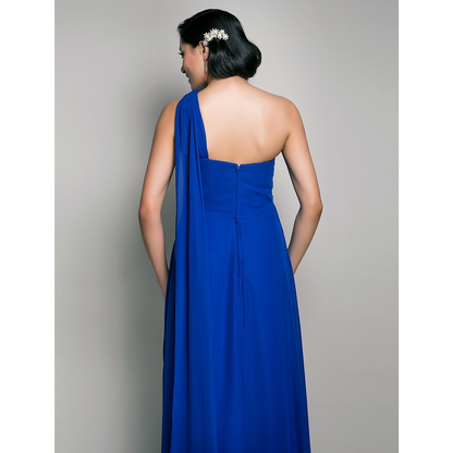 Sheath Column Bridesmaid Dress One Shoulder Sleeveless Maternity Watteau Train Floor Length Chiffon with Criss Cross Draping