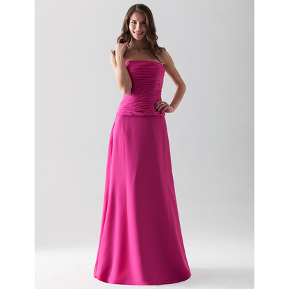 Sheath  Column Bridesmaid Dress Strapless  Straight Neckline Sleeveless Open Back Floor Length Chiffon with Ruched