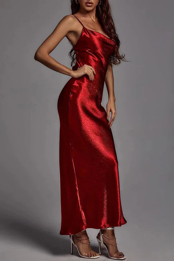 Elegant solid color backless suspender Prom dress