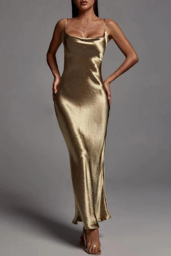 Elegant solid color backless suspender Prom dress