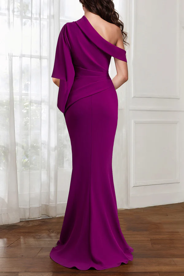 Trumpet shoulder empire drooping pleats mother of the bride dress