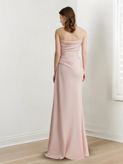 Tight/straight strapless sleeveless and floor length beaded evening dress