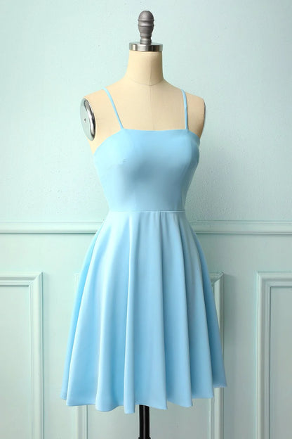 Blue backless thin shoulder strap Cocktail Dresses