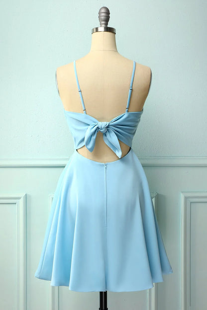 Blue backless thin shoulder strap Cocktail Dresses