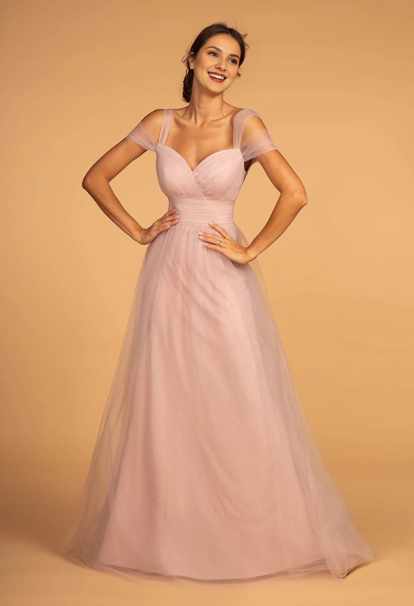 Ruffle top with cold shoulder chiffon and floor length mother of the bride dress
