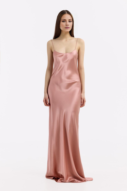 LD square neckline sleeveless thin shoulder strap backless and floor length Prom dress
