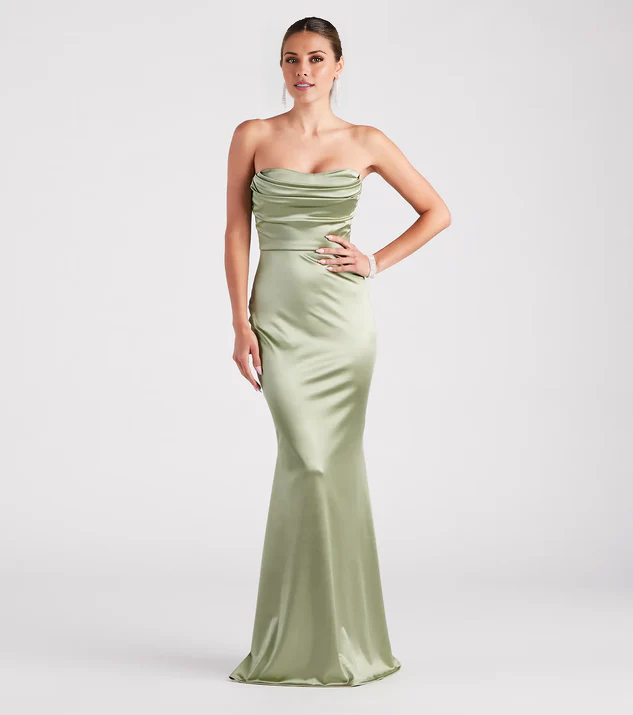 LD mermaid off shoulder collar sleeveless backless and floor length Prom dress