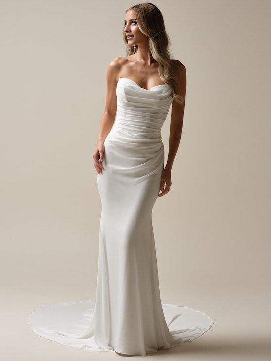 Beaded lace satin fitted trumpet wedding dress