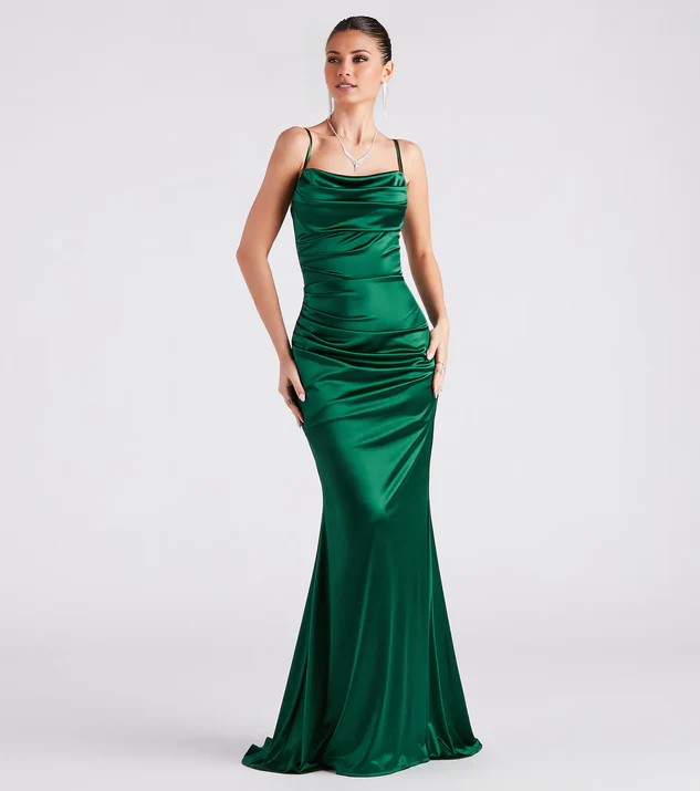 LD square neckline off shoulder sleeveless thin shoulder strap backless and floor length evening dress