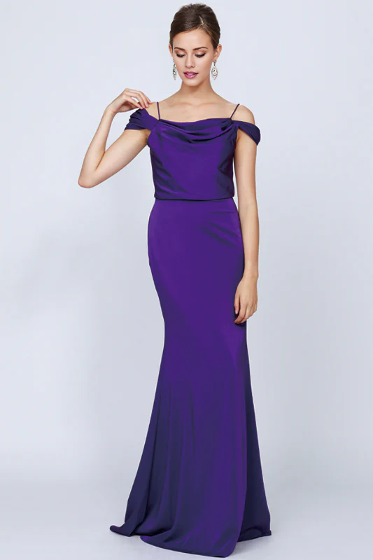 LD - Off Shoulder Strap Mermaid Round Neck Long Evening Dress