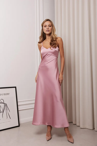 LD V collar off shoulder sleeveless thin shoulder strap backless and floor length Prom dress