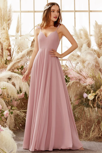 Powder blusher strappy chiffon bridesmaid dress