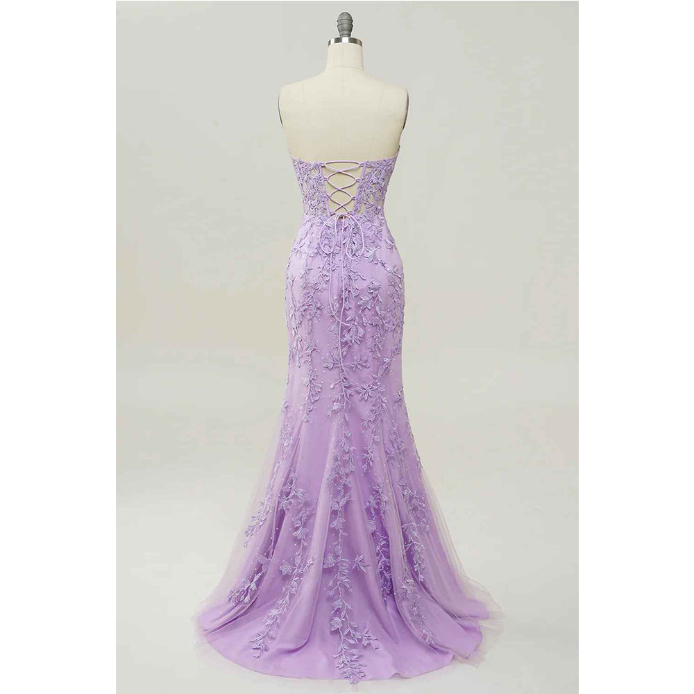 Purple Sweetheart Collar Sticker Mermaid Prom Dress