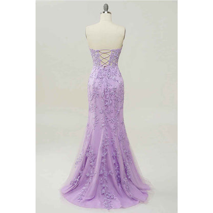 Purple Sweetheart Collar Sticker Mermaid Prom Dress