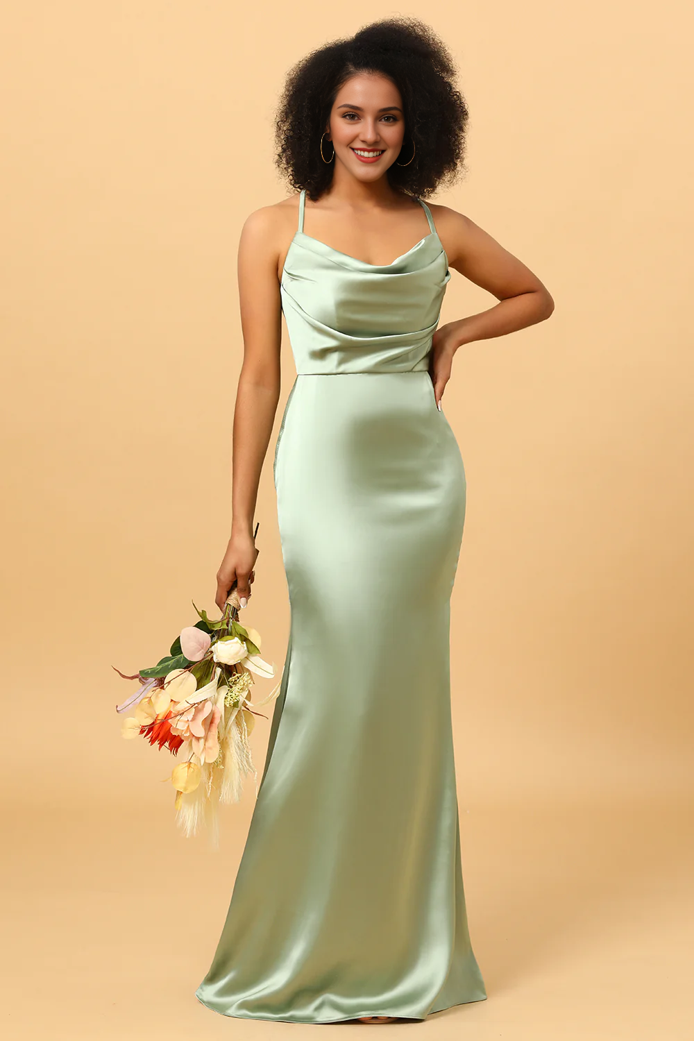 fishtail bridesmaid dresses Sage neckline long satin dress – LD Dress What to Wear Over 112125launch Color:Persimmon summer dress with pockets