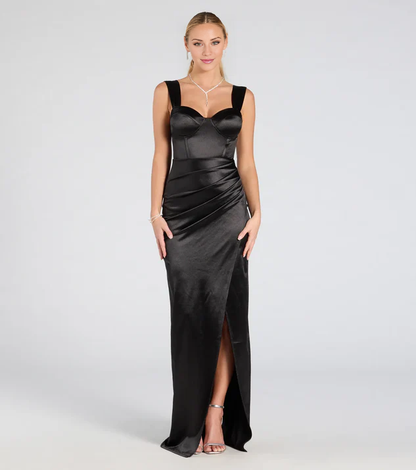 LD Sweetheart collar off shoulder sleeveless backless side slit and floor length evening dress