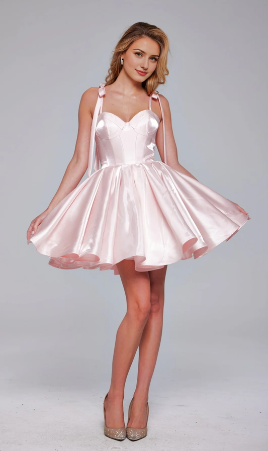 Sweetheart neckline off shoulder sleeveless thin shoulder strap off back short mini Homecoming dress