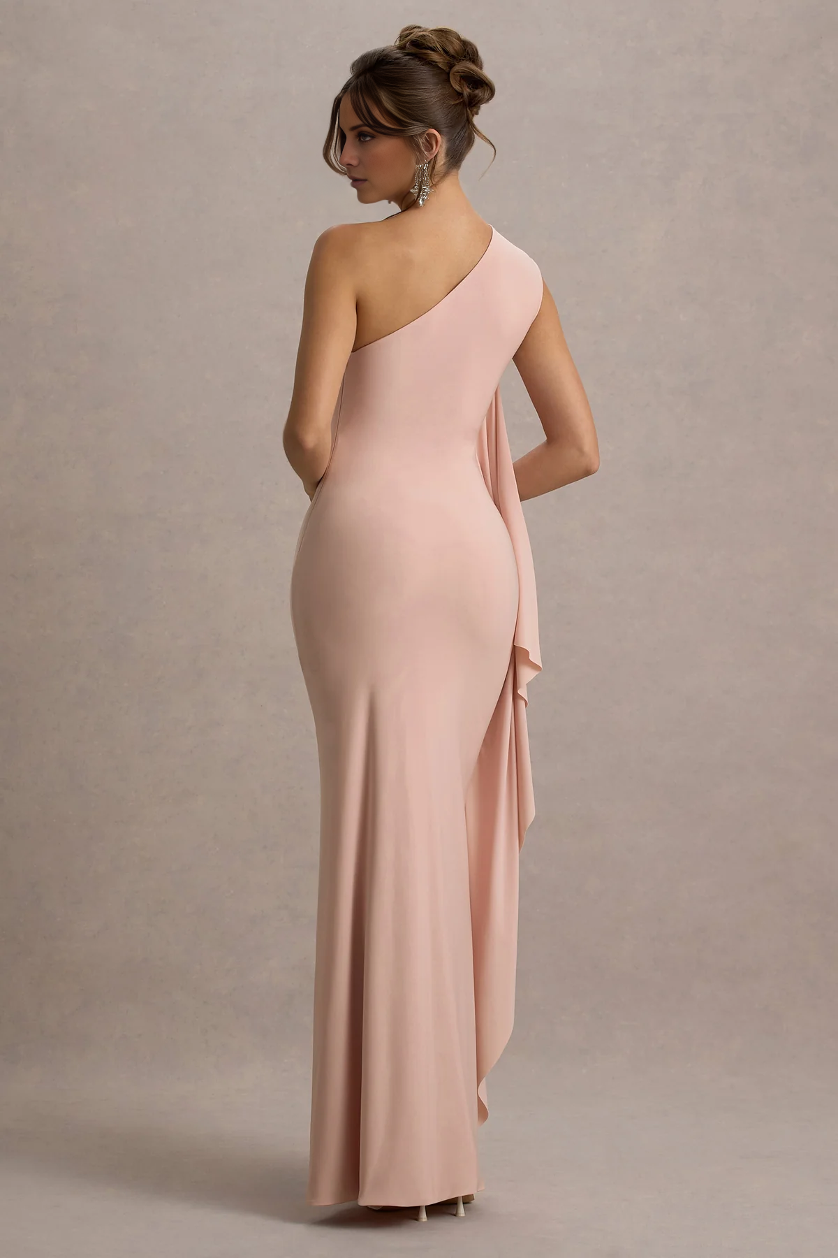 LD - Asymmetric collar single shoulder backless and floor length Prom dress