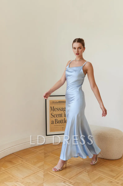 LD satin collar sleeveless backless and floor length Prom dress