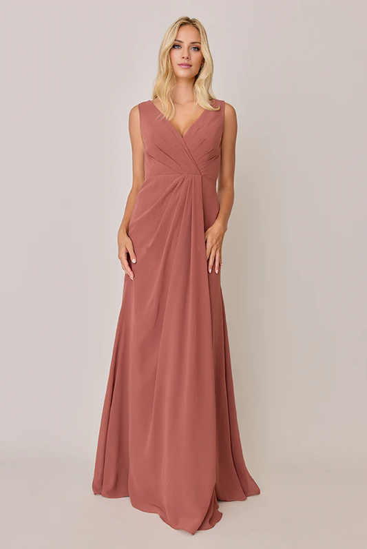 LD V-neck sleeveless backless and floor length Prom dress