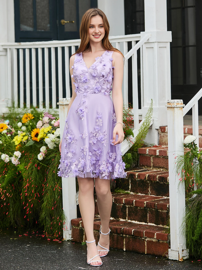 Beaded flower decal short dress