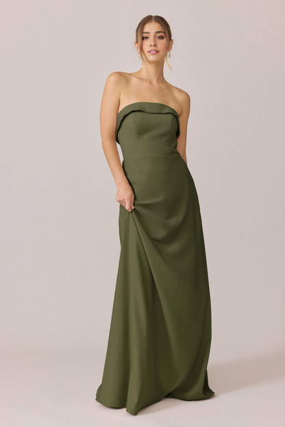 LD off shoulder collar sleeveless strapless backless and floor length Prom dress