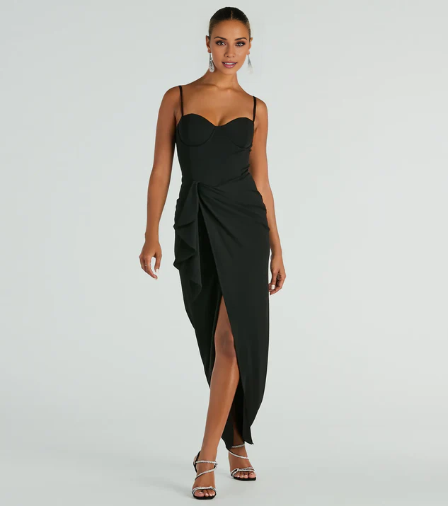 LD Sweetheart Collar Sleeveless Thin Strap Open Back Side Split and Floor length Evening Dress