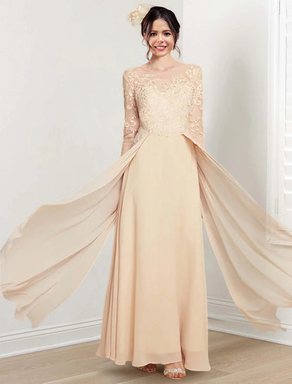 A-Line Maxi Mother of the Bride Dress with Jewel Neck