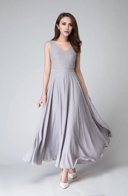 LD V-neck sleeveless minimalist and floor length Prom dress