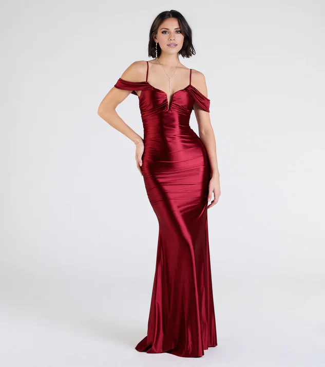 LD off shoulder collar sleeveless thin shoulder strap backless and floor length Prom dress
