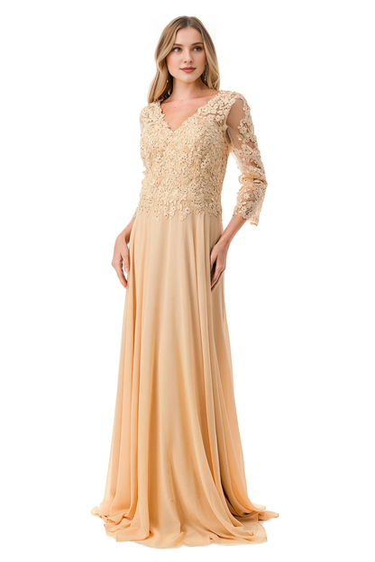 A-line chiffon bead lace decal long 3/4 sleeve dress for mother of the bride dress