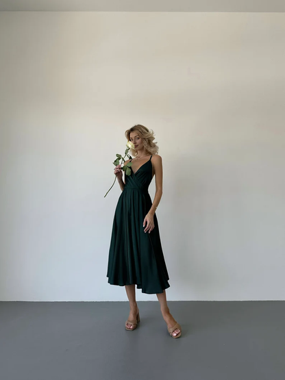 LD deep V-neck sleeveless thin shoulder strap backless long Prom dress