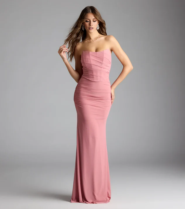 LD mermaid off shoulder collar sleeveless strapless backless and floor length Prom dress