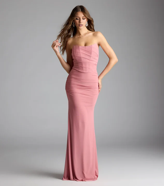 LD mermaid off shoulder collar sleeveless strapless backless and floor length Prom dress