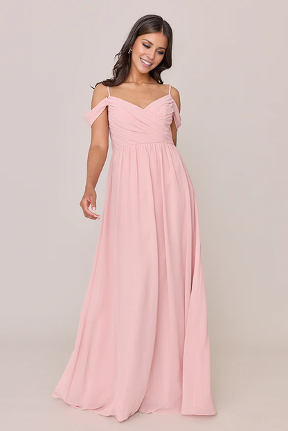 LD V collar off shoulder sleeveless thin shoulder strap backless and floor length Prom dress