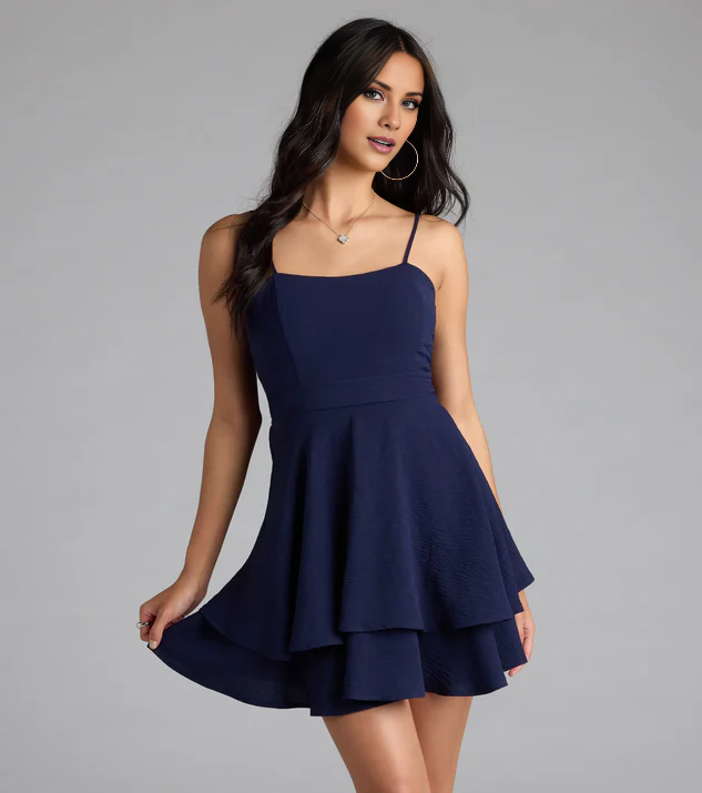 LD square neckline sleeveless thin shoulder strap backless short Homecoming Dresses