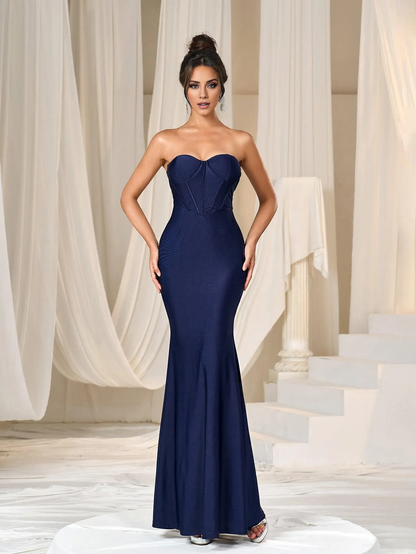 LD Solid Mermaid Hem Formal Evening Dress