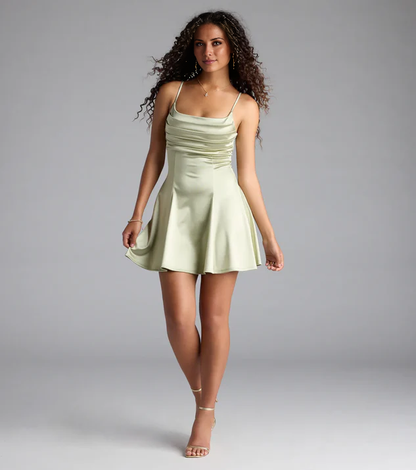 LD Square Collar Off Shoulder Thin Shoulder Strap Off Back Short Homecoming Dresses