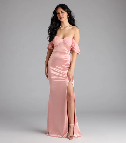 LD Sweetheart Collar Sleeveless Open Back Side Split and Floor length Prom Dress