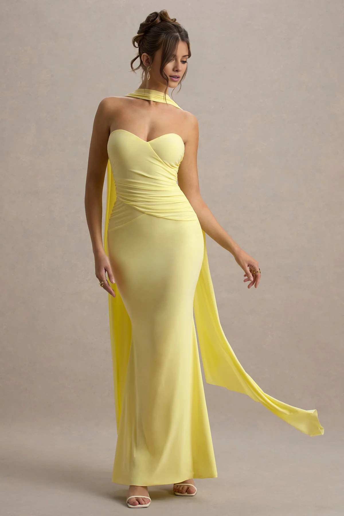 LD - Heart shaped collar strapless ruffle edge and floor length Prom dress