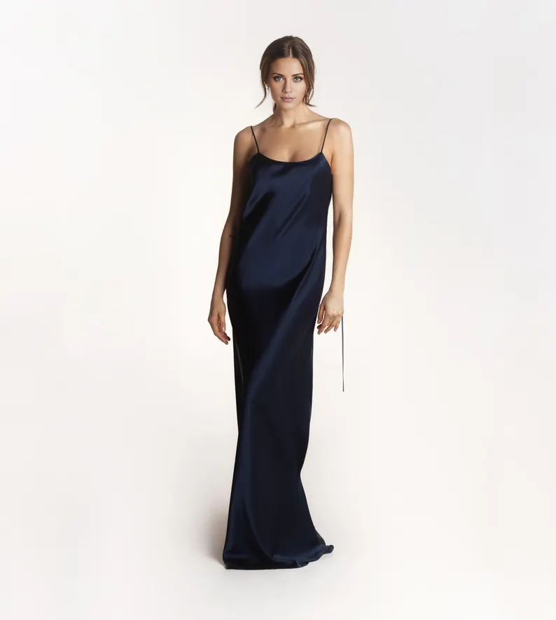 LD square neckline sleeveless thin shoulder strap backless and floor length Prom dress
