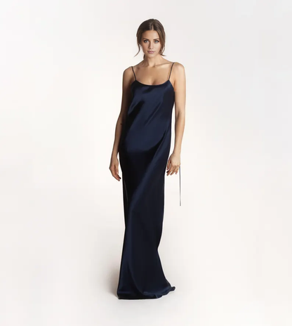 LD square neckline sleeveless thin shoulder strap backless and floor length Prom dress