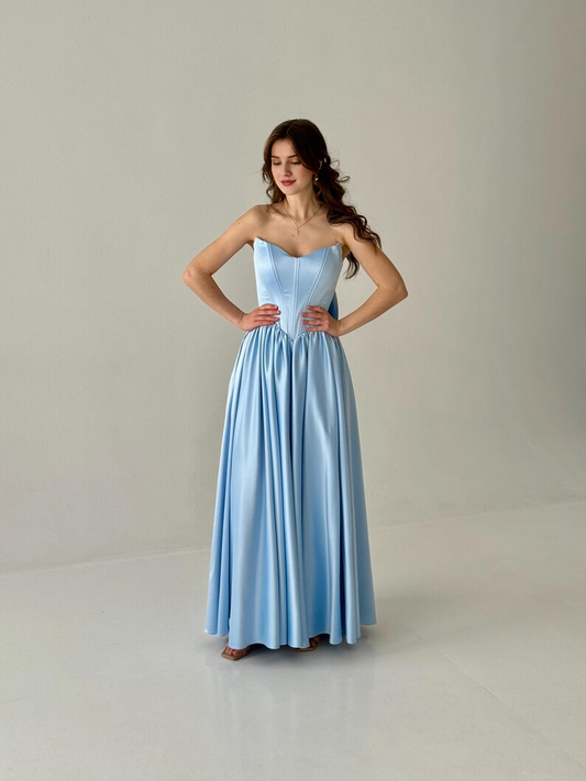 LD off shoulder collar strapless back strap and floor length Prom dress