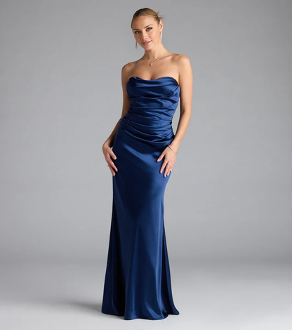 LD off shoulder collar sleeveless strapless backless and floor length Prom dress